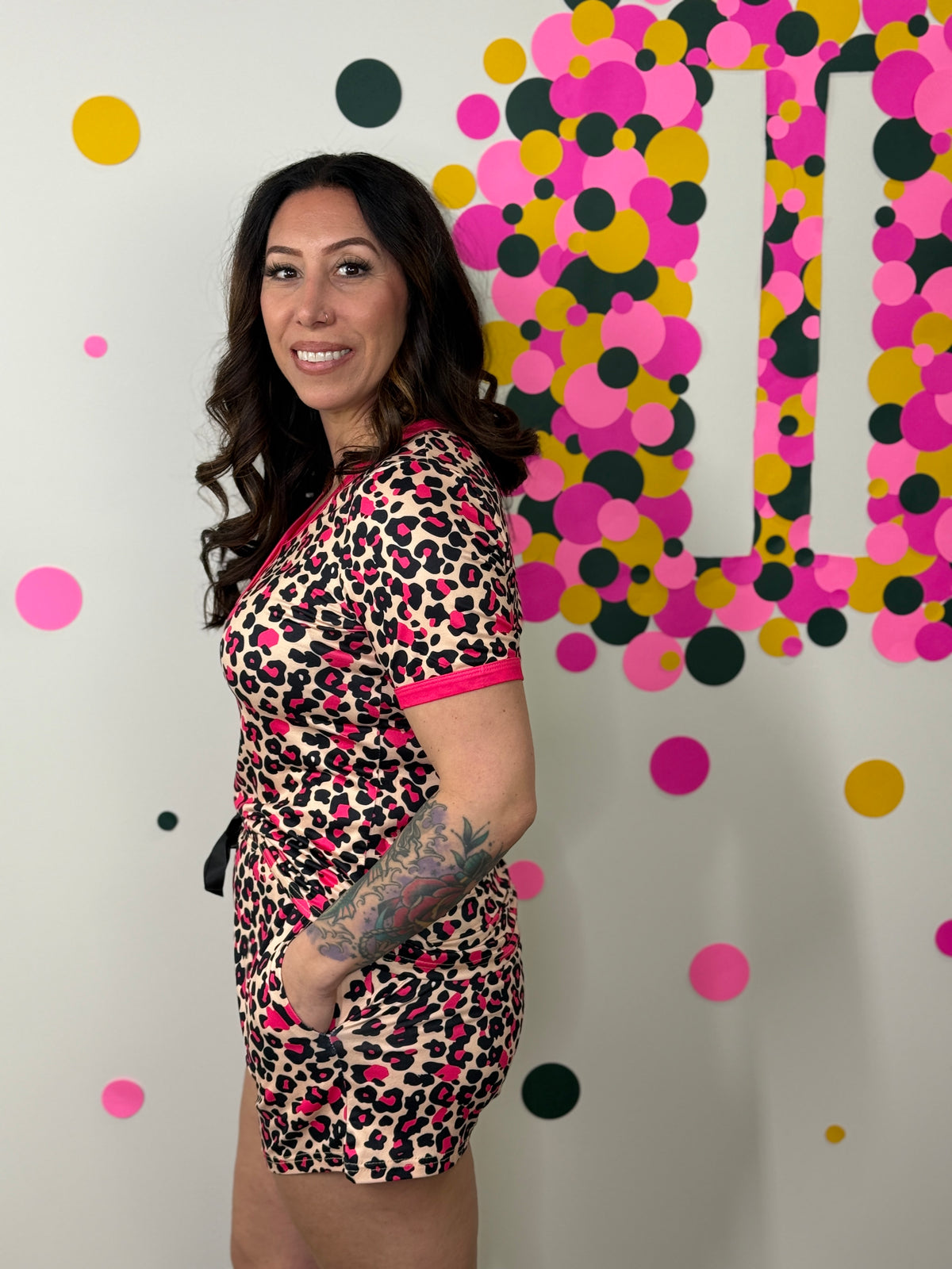 Buttery Shirley Lounge Short Set - Leopard Fuchsia  (S - 3X)