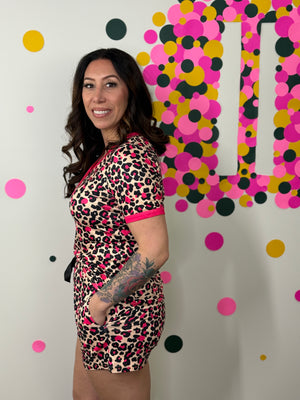 Buttery Shirley Lounge Short Set - Leopard Fuchsia  (S - 3X)