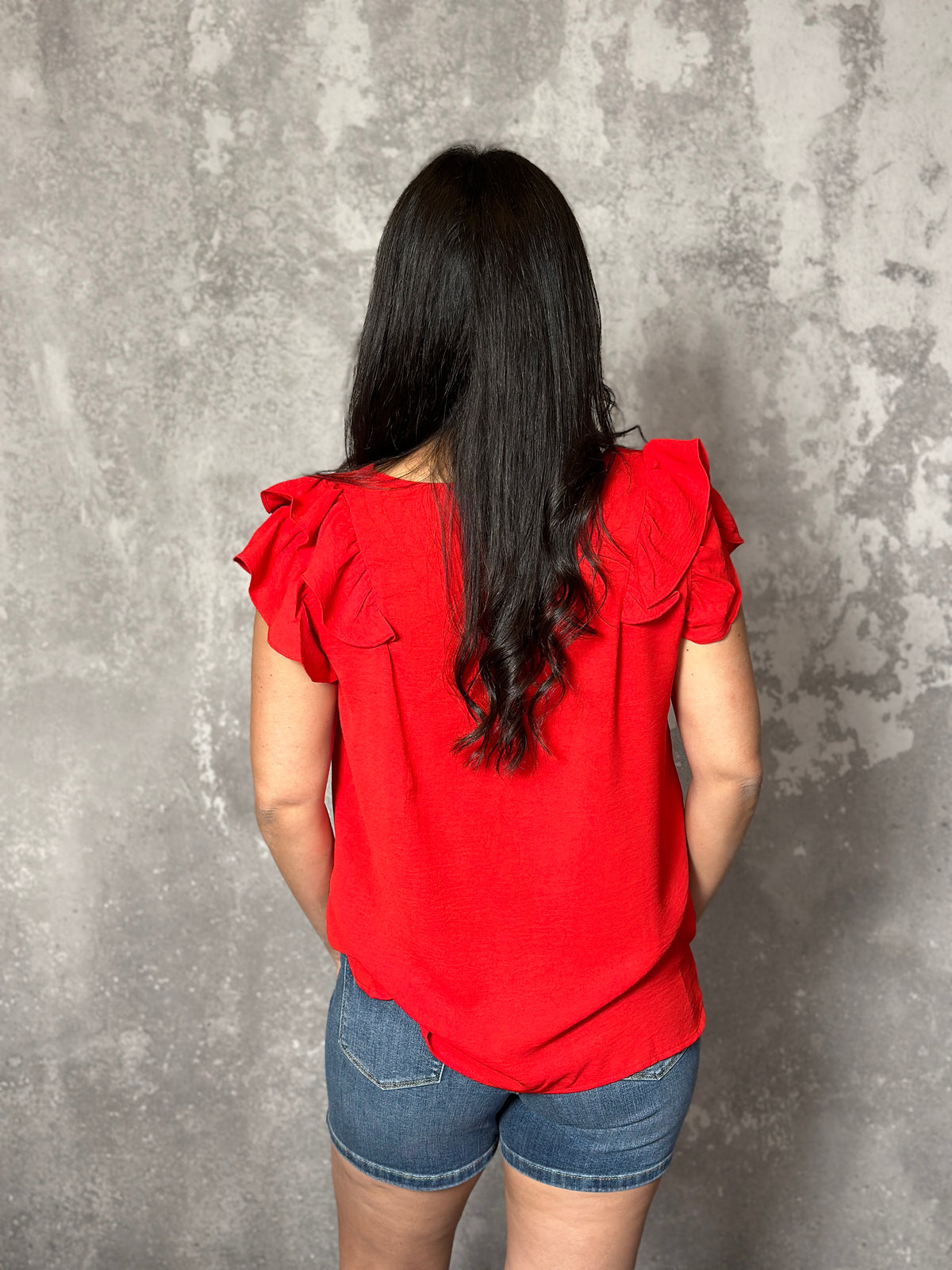 The Olivia Ruffle Top - Red (Small - 2X)
