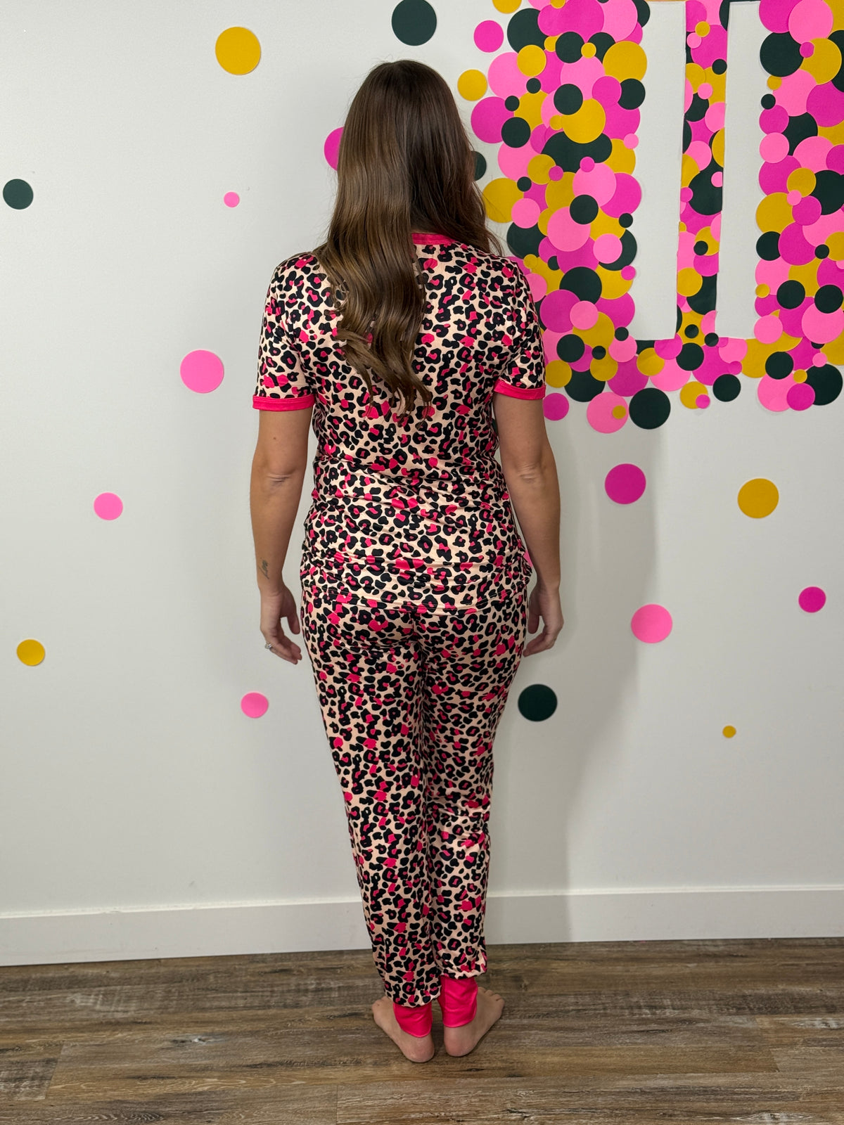 Buttery Shirley Short Sleeve Lounge Sets - Leopard Fuchsia - (Small - 3X)