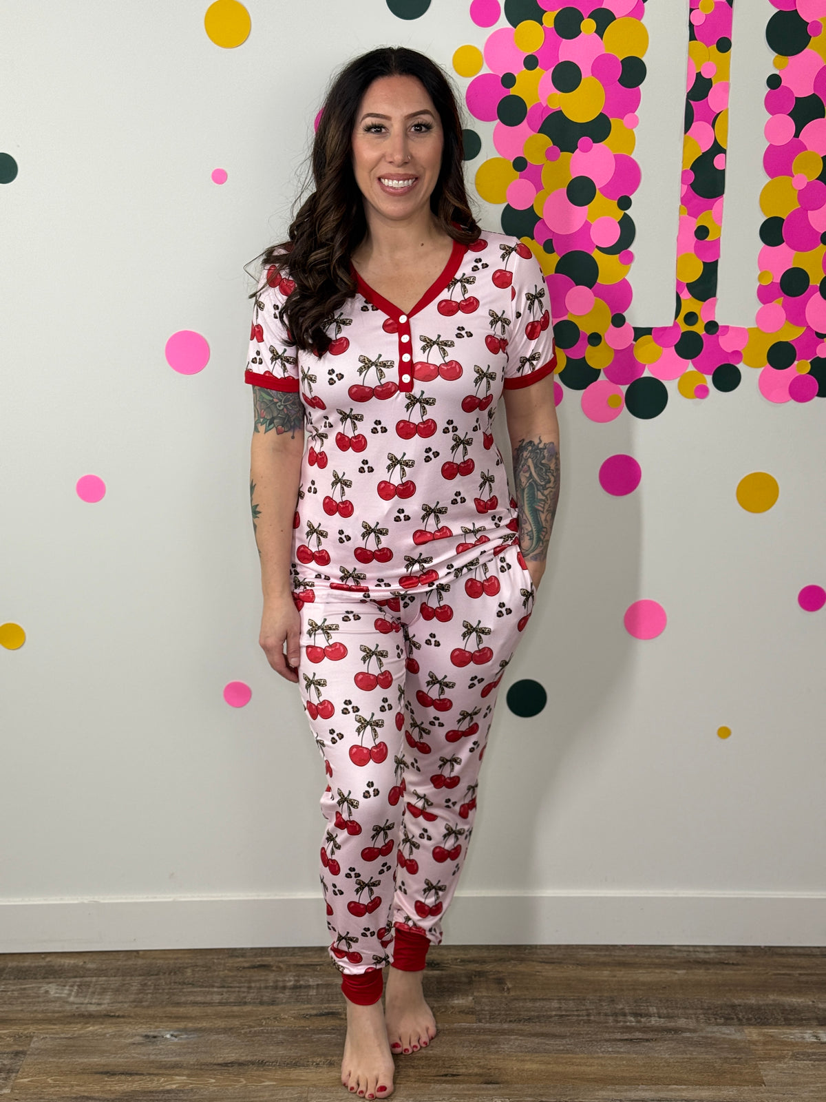 Buttery Shirley Short Sleeve Lounge Sets - Cherry - (Small - 3X)