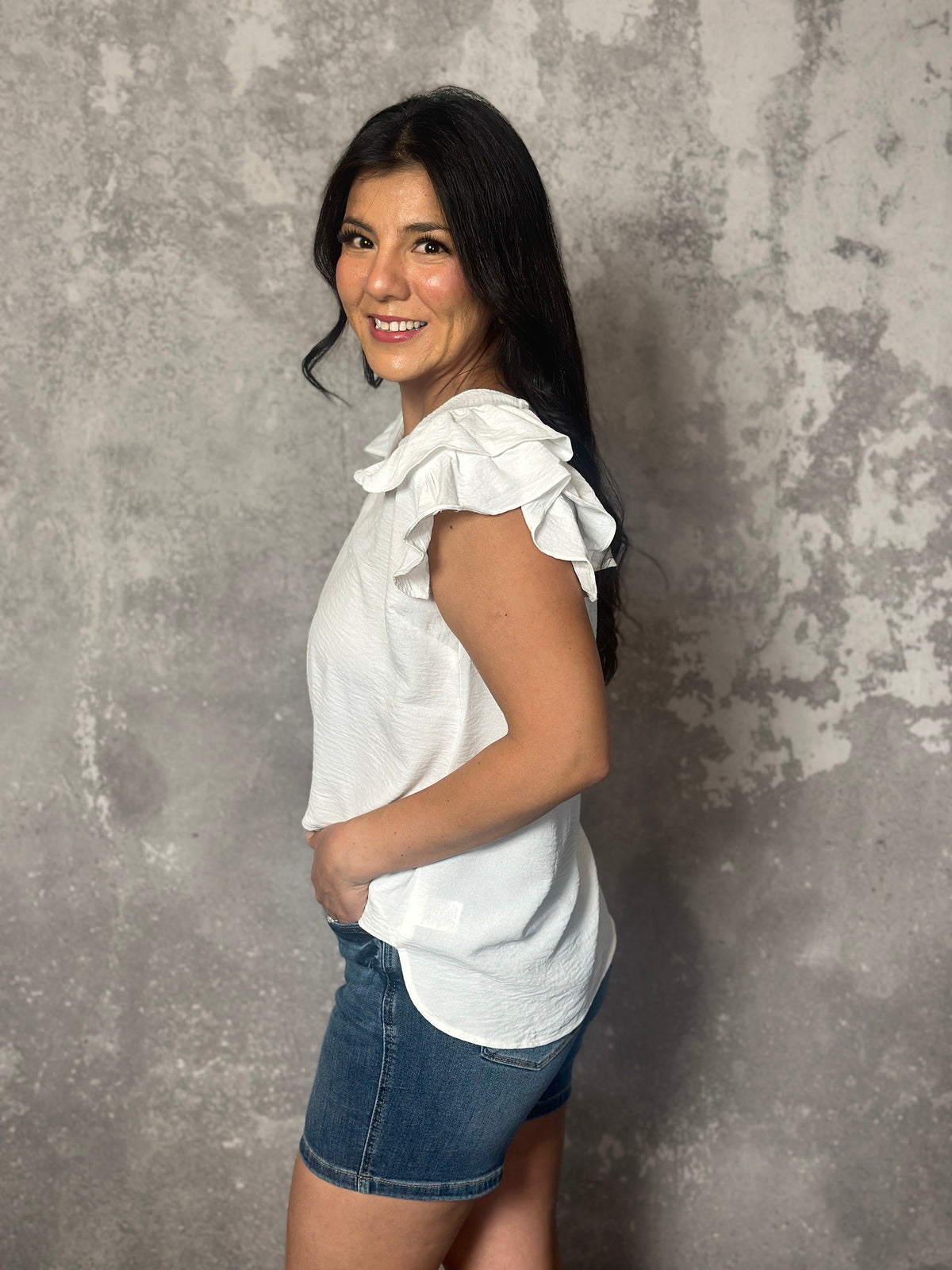 The Olivia Ruffle Top - White (Small - 2X)