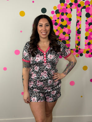 Buttery Shirley Lounge Short Set - Leopard Floral  (XS - 3X)