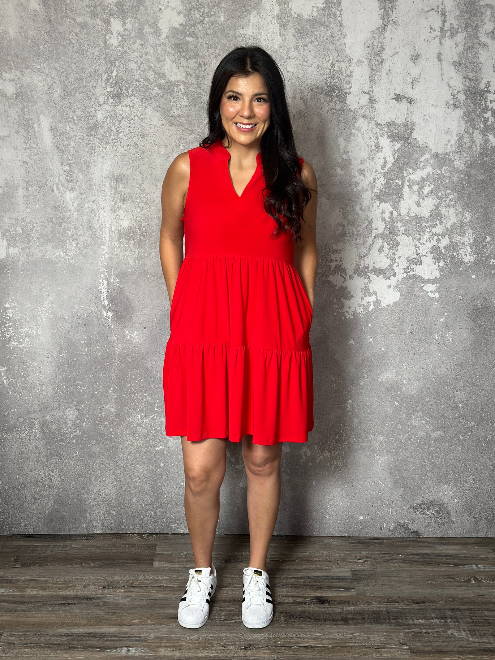 Lizzie Wrinkle Free Tiered Ruffle Dress - Red (Small - 3X)