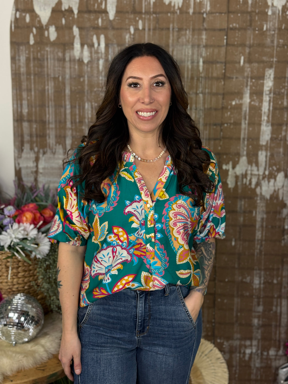 Fiesta Floral Top - Green