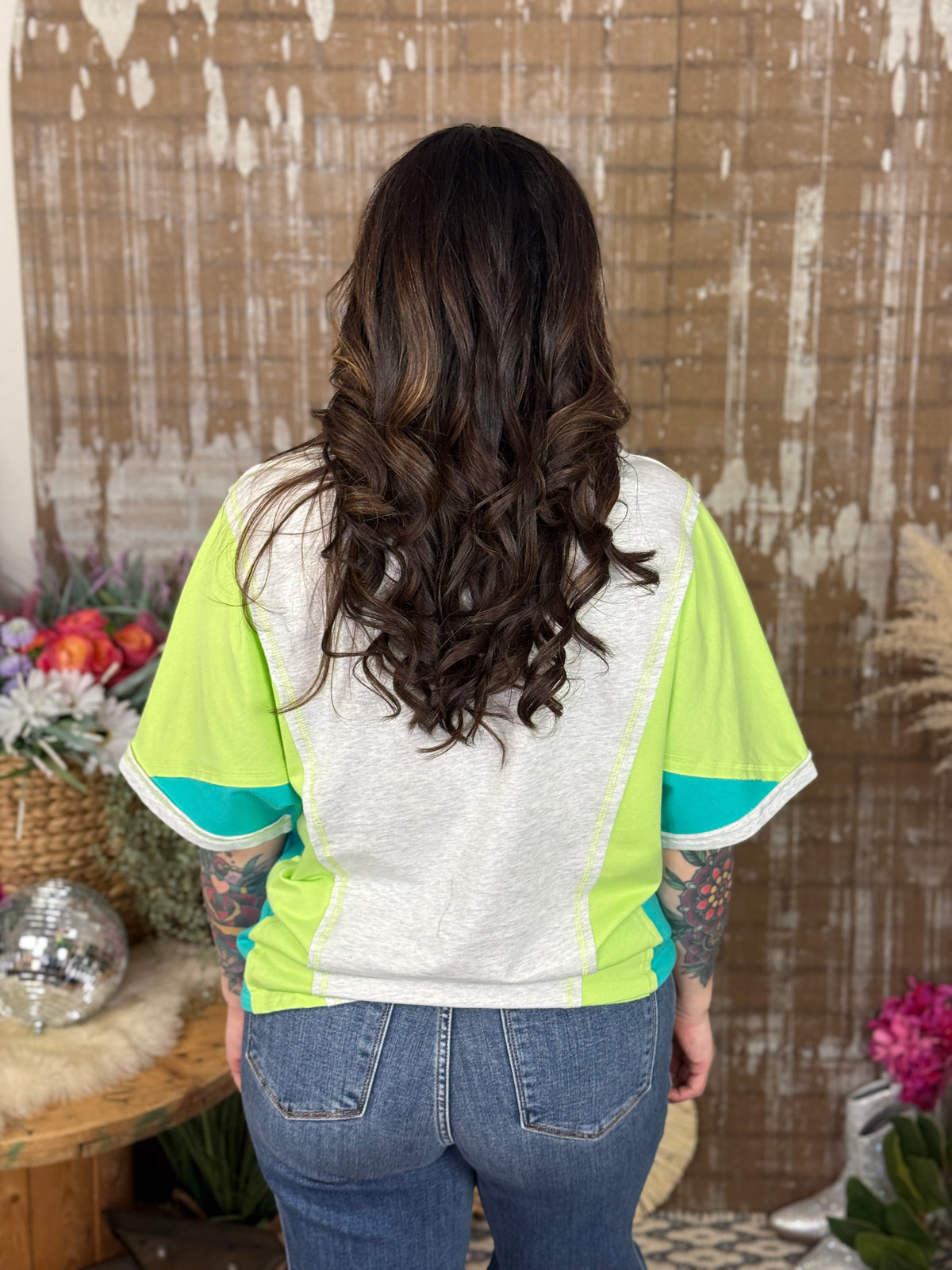 Collared Neon Green and Teal Top