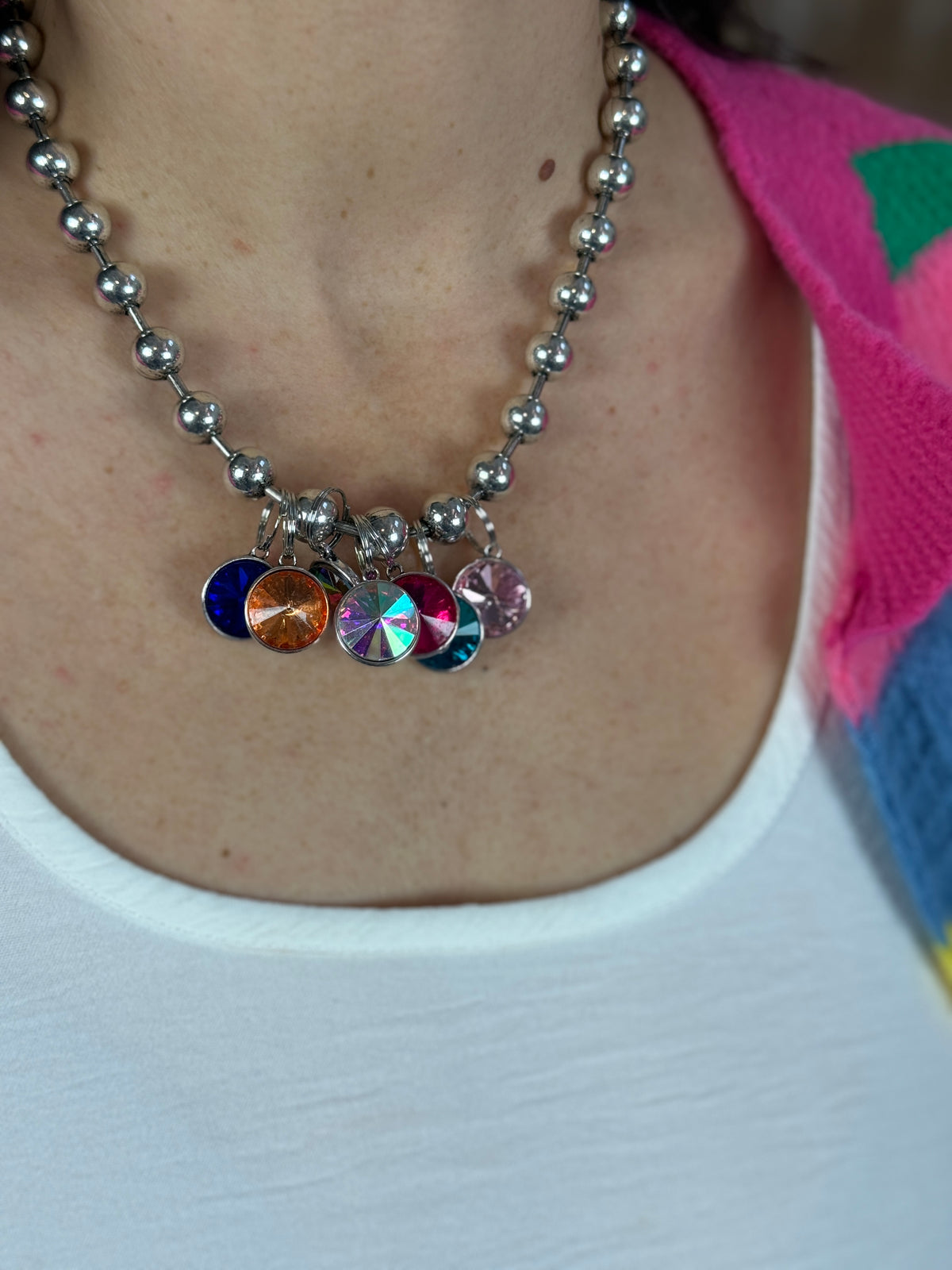 Multi Gem Chunky Charm Necklace