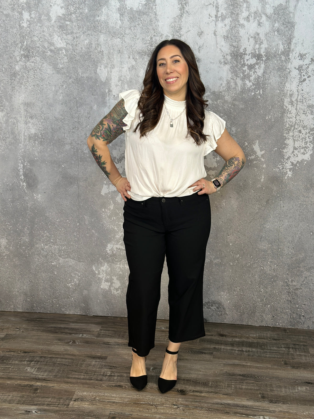 Hyperstretch Wide Leg Relaxed Fit Crop - Black (Small - XL)