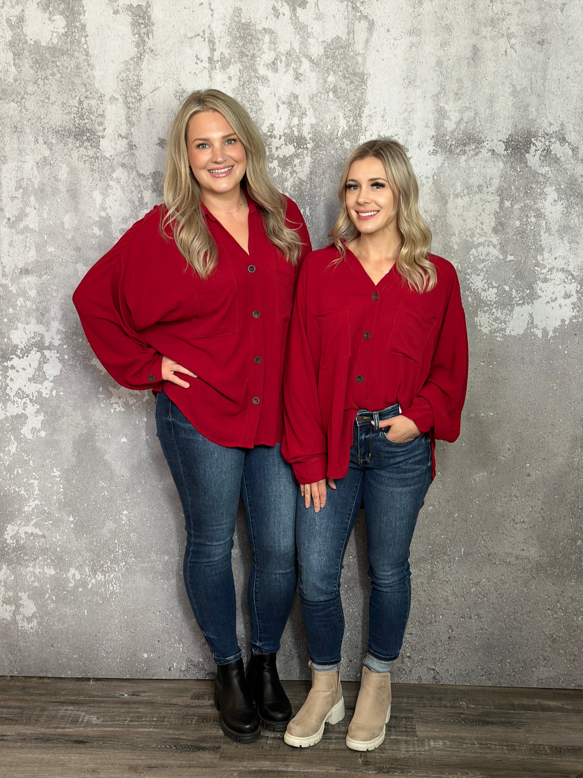 Red Pocket Button up Blouse RESTOCK