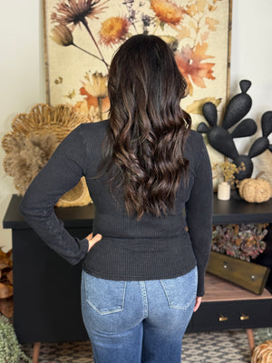 The Waffle Henley Top - Black