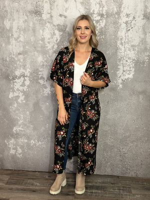 Short Sleeve Fall Floral Duster
