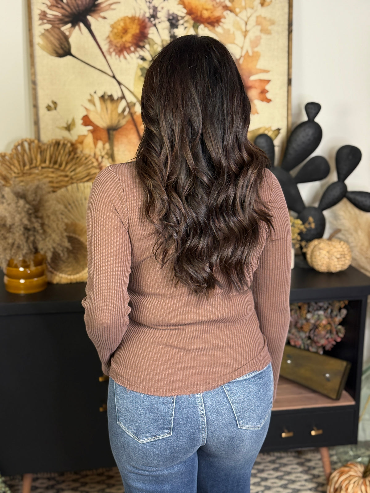 The Waffle Henley Top - Brown