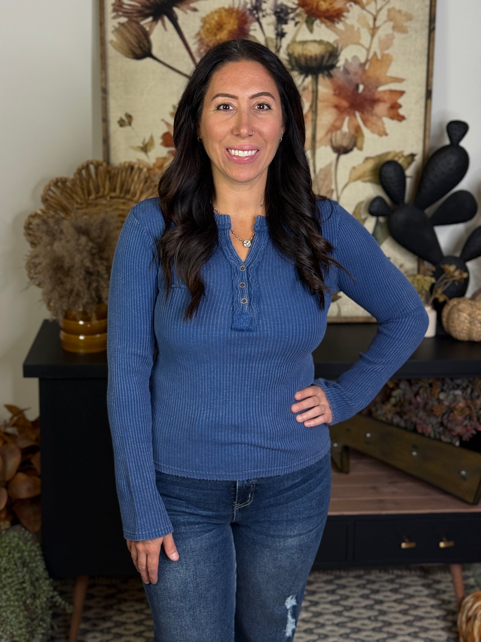 The Waffle Henley Top - Blue