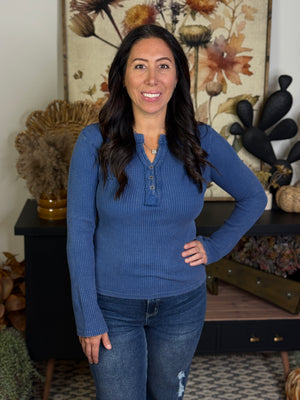 The Waffle Henley Top - Blue