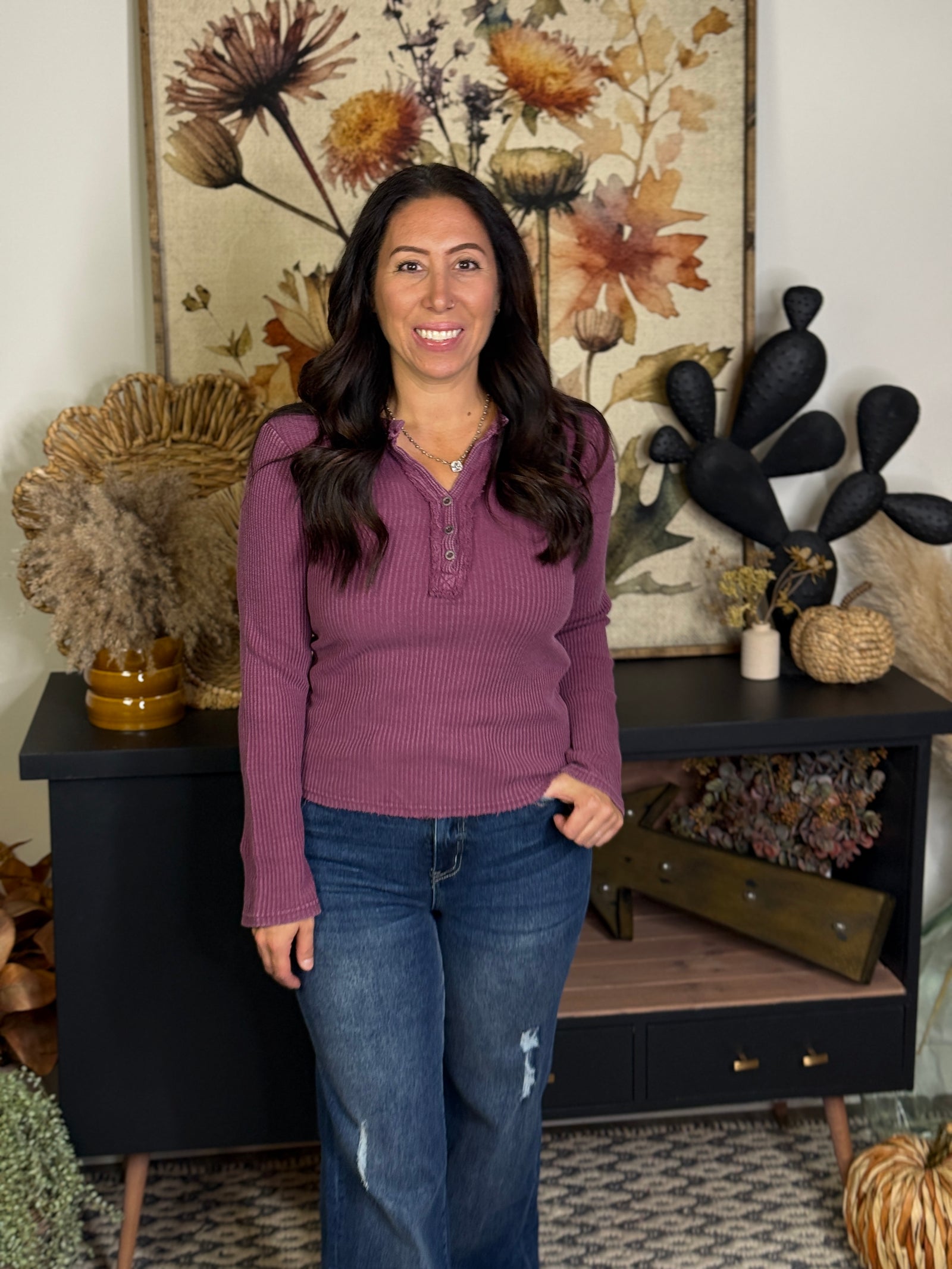 The Waffle Henley Top - Berry