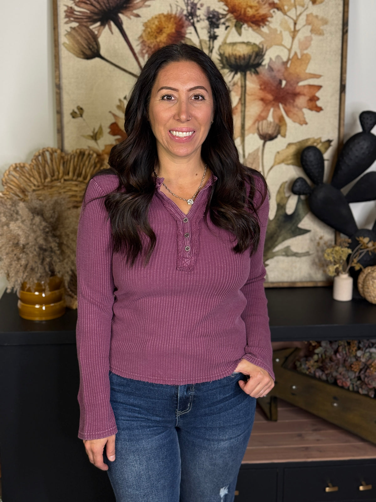 The Waffle Henley Top - Berry