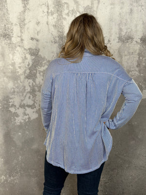 Ribbed lightweight button up Top - Blue