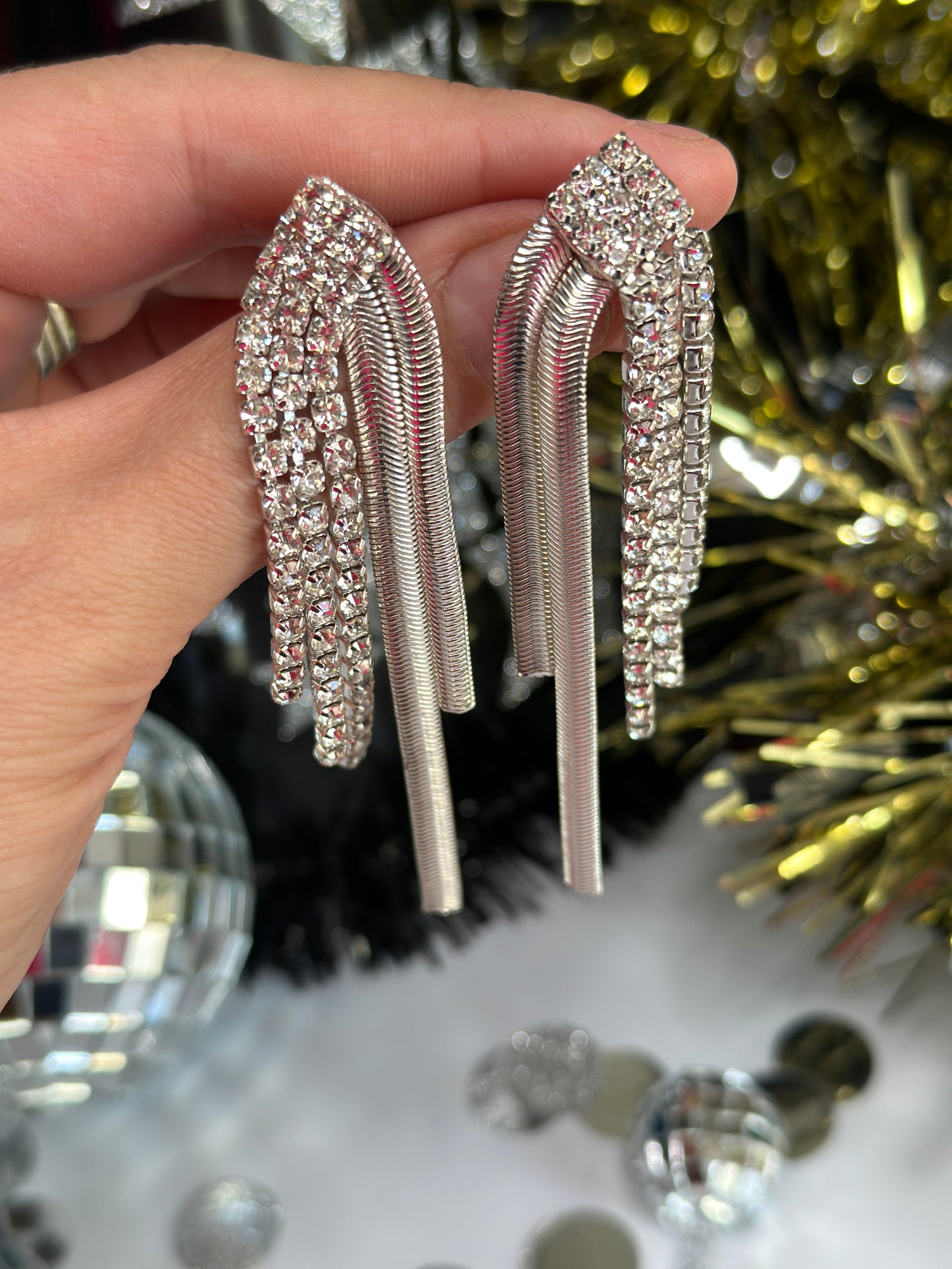 Chunky Rhinestone and Chain Earring