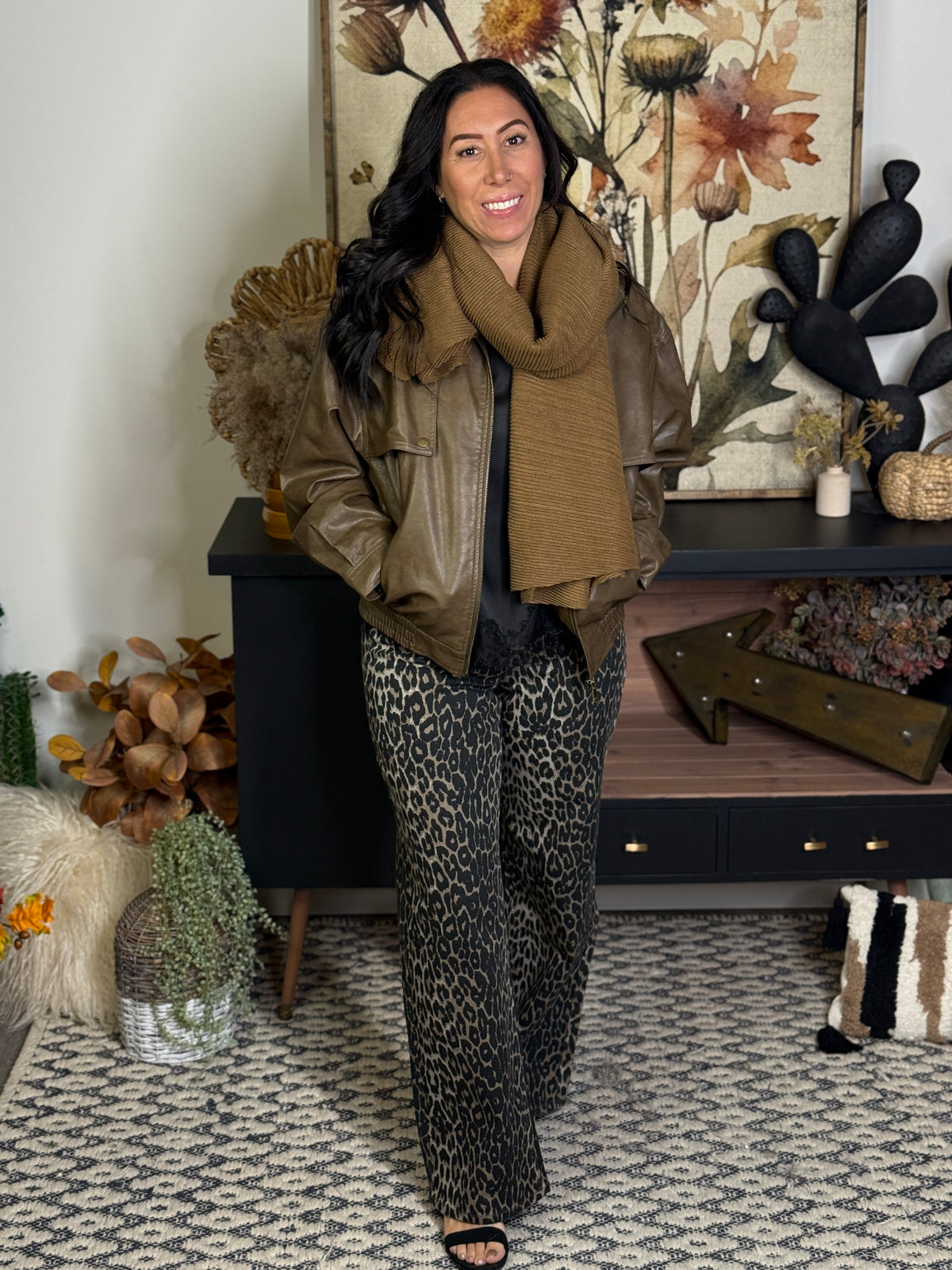 Dark Camel Textured Scarf