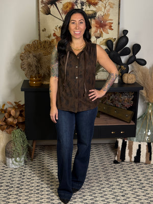Brown Western Ruffle Tank