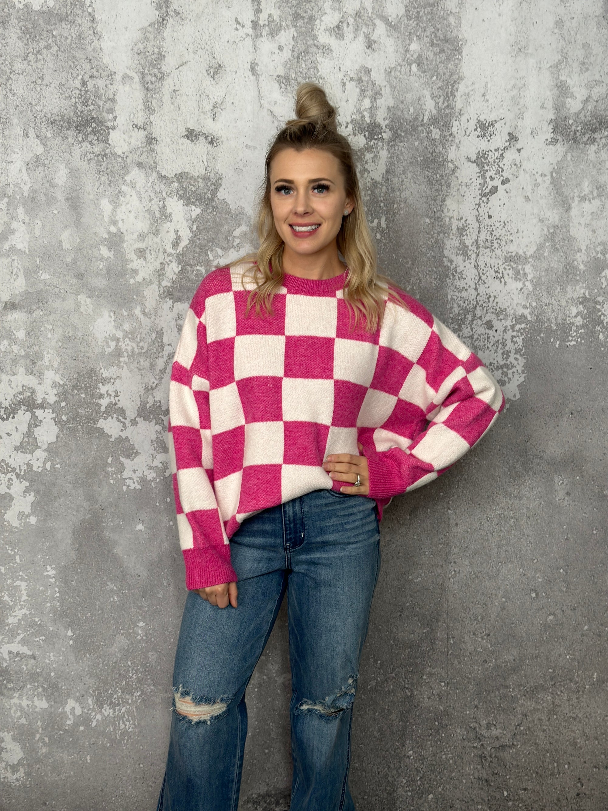 Fuchsia Checker Sweater