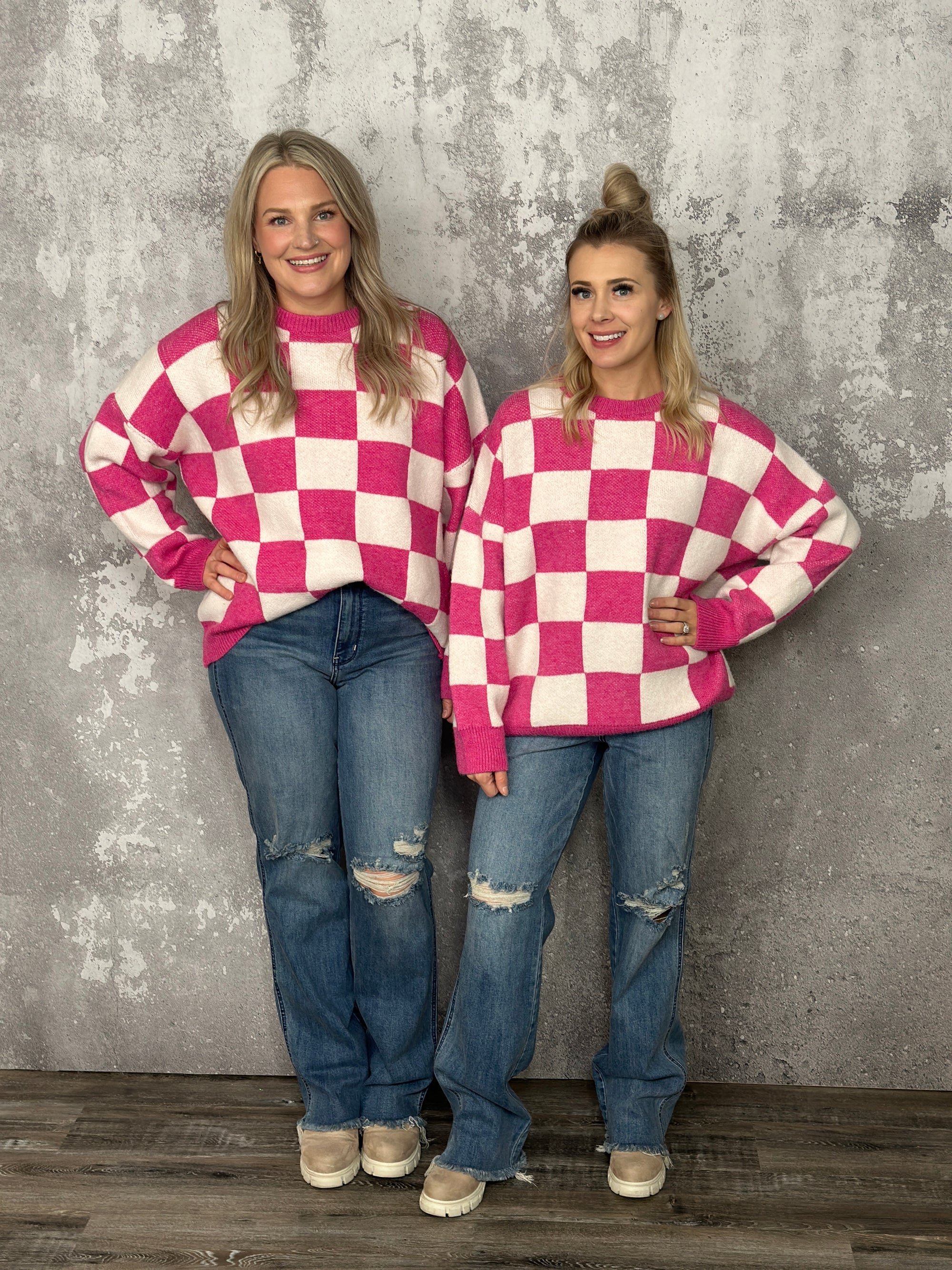 Fuchsia Checker Sweater