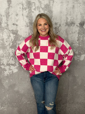 Fuchsia Checker Sweater