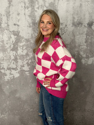 Fuchsia Checker Sweater