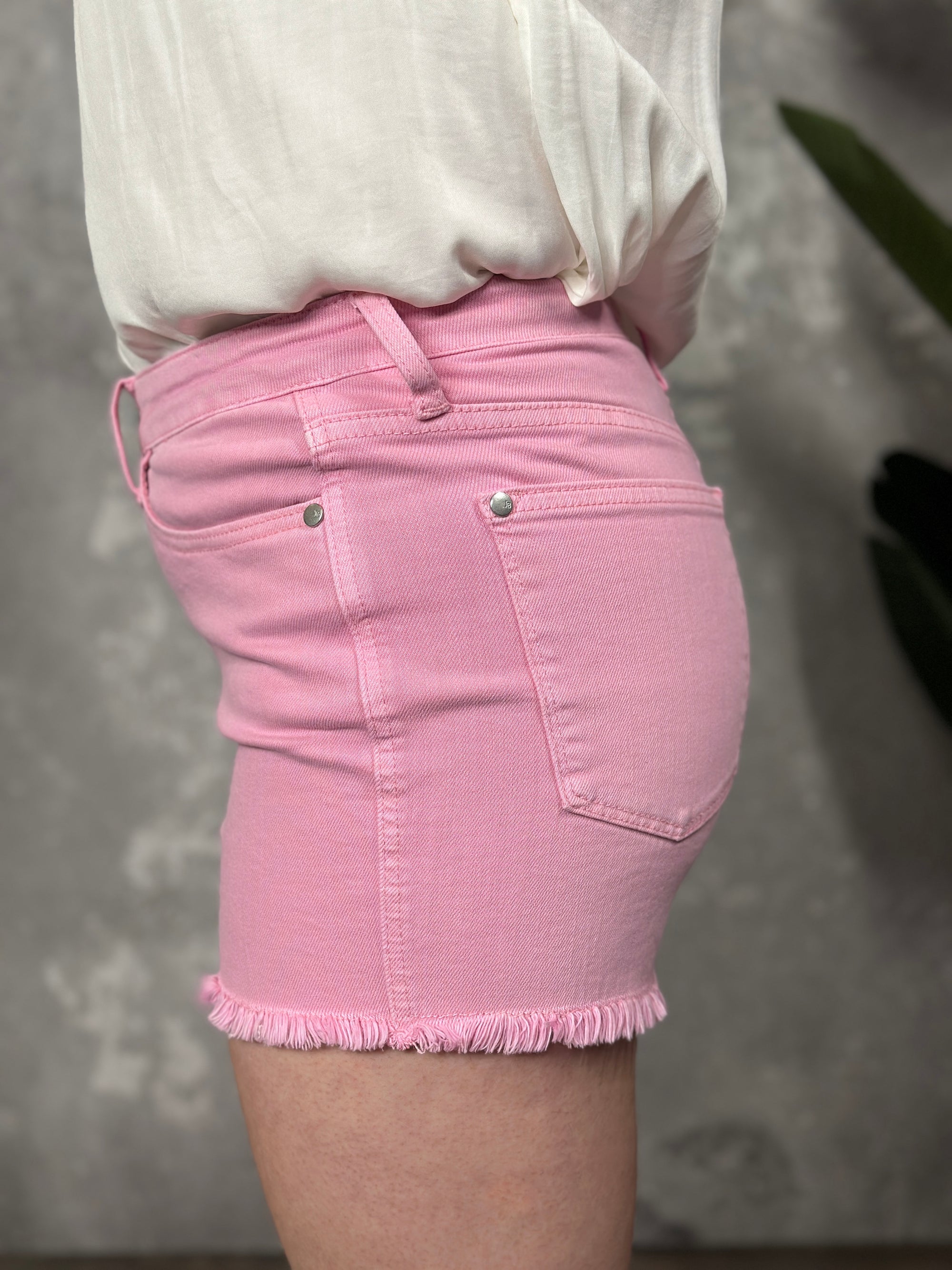 Garment Dyed Fray Hem Shorts - Pink (S - 3X)