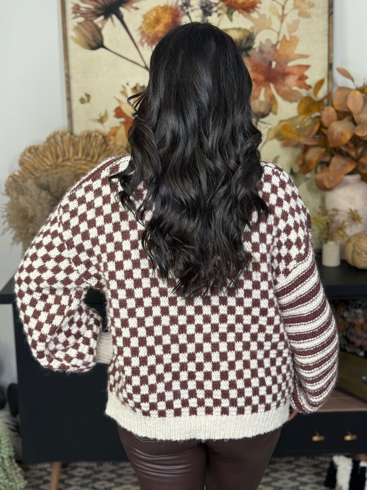 Checker/Stripe Brown/Ivory Sweater (Small - 1X)