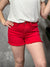 Garment Dyed Fray Hem Shorts - Red (S - 3X)