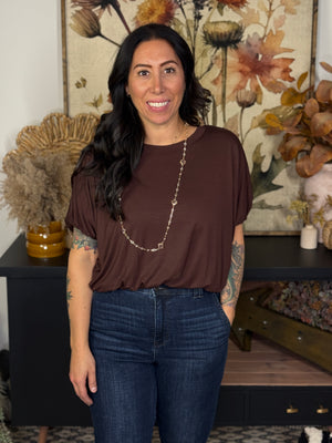 Bamboo Bubble Hem Top - Brown