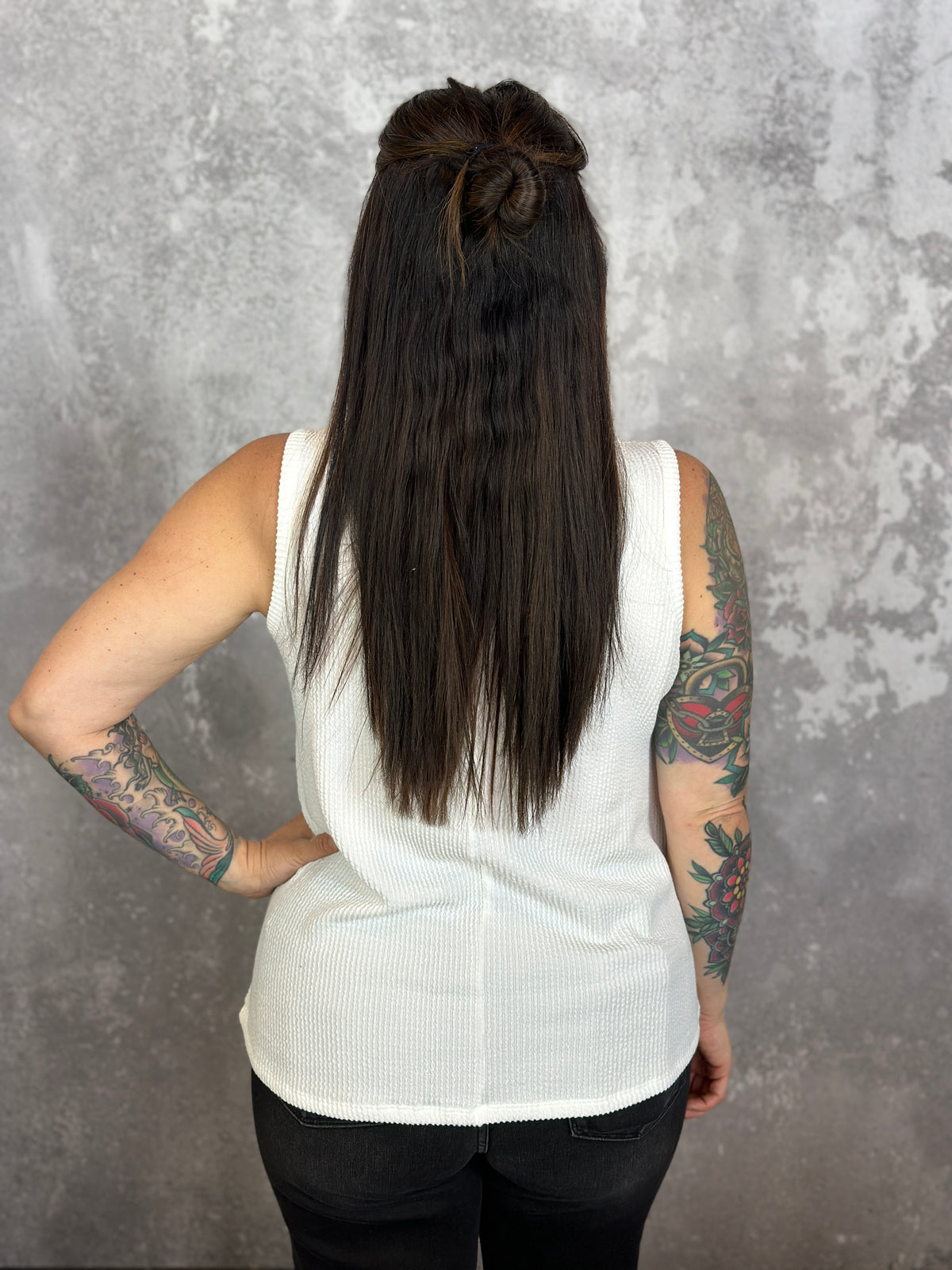 Ribbed Vneck Tank - White