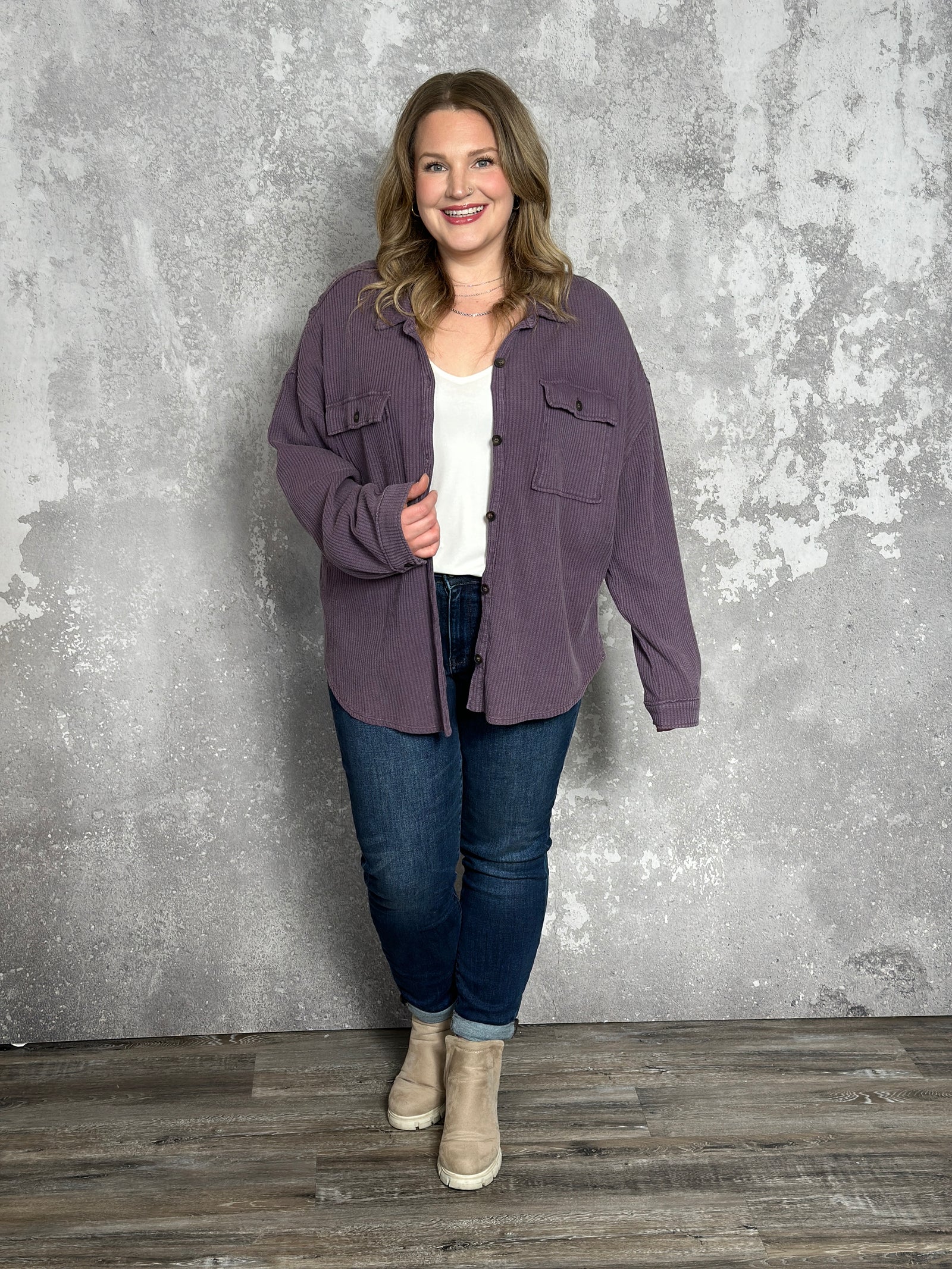 Purple Ribbed Shacket - FINAL SALE