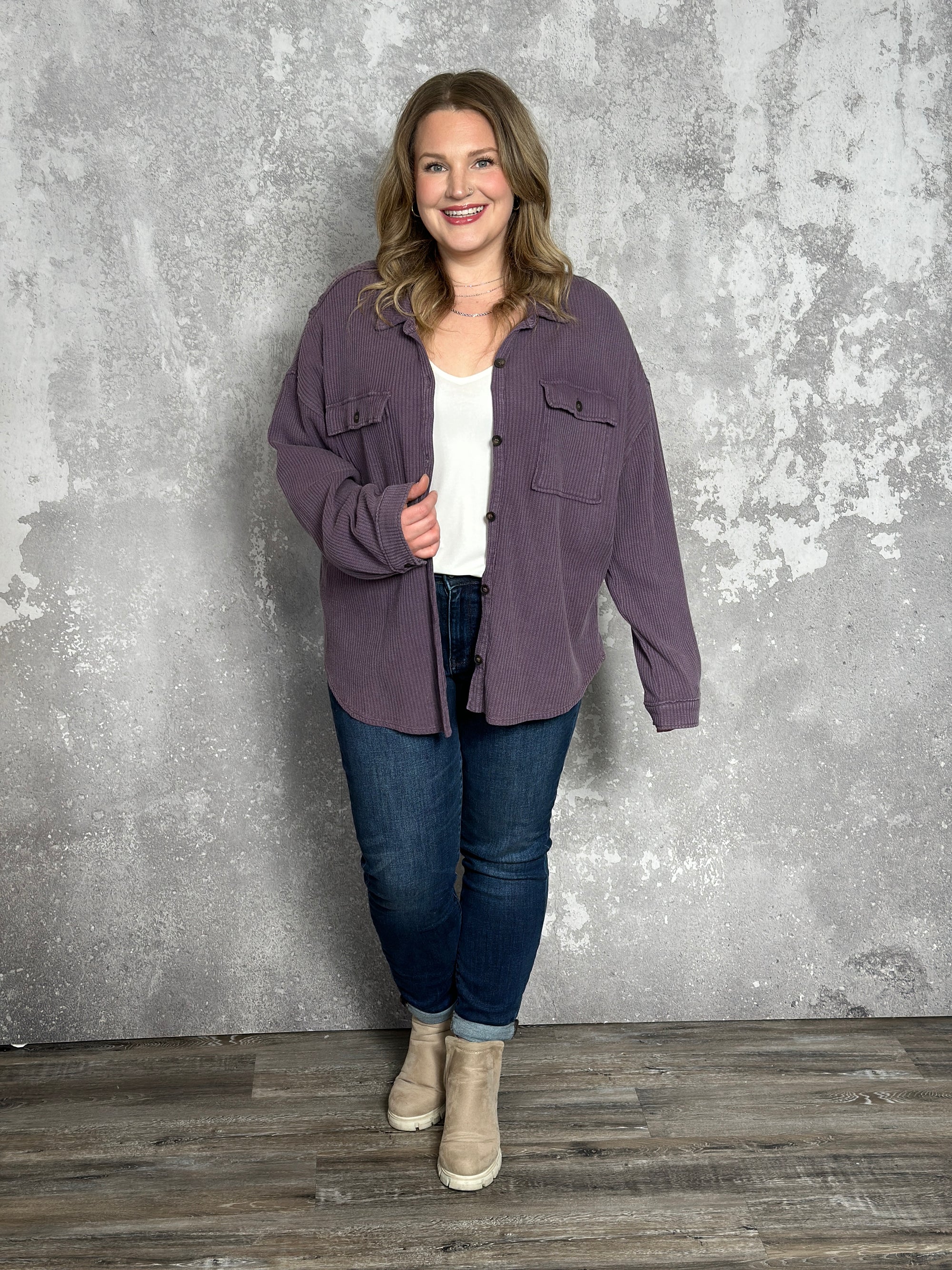 Purple Ribbed Shacket - FINAL SALE