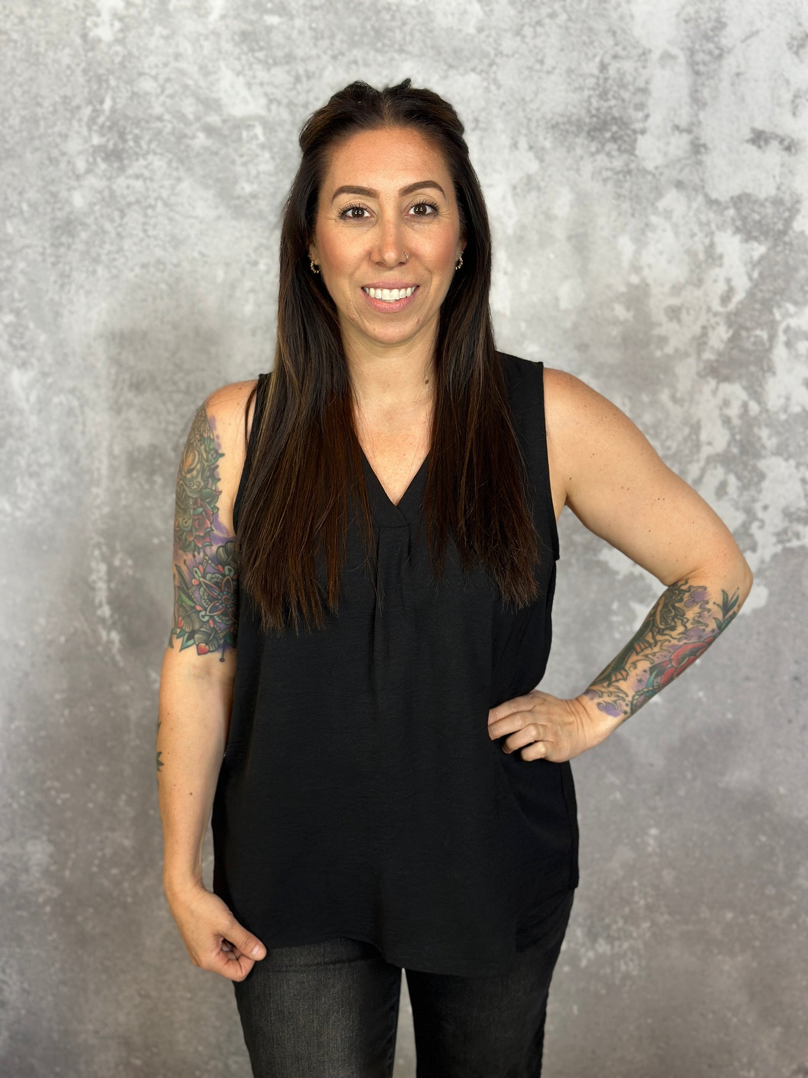 The Sara Vneck Tank - Black (Small - 3X)
