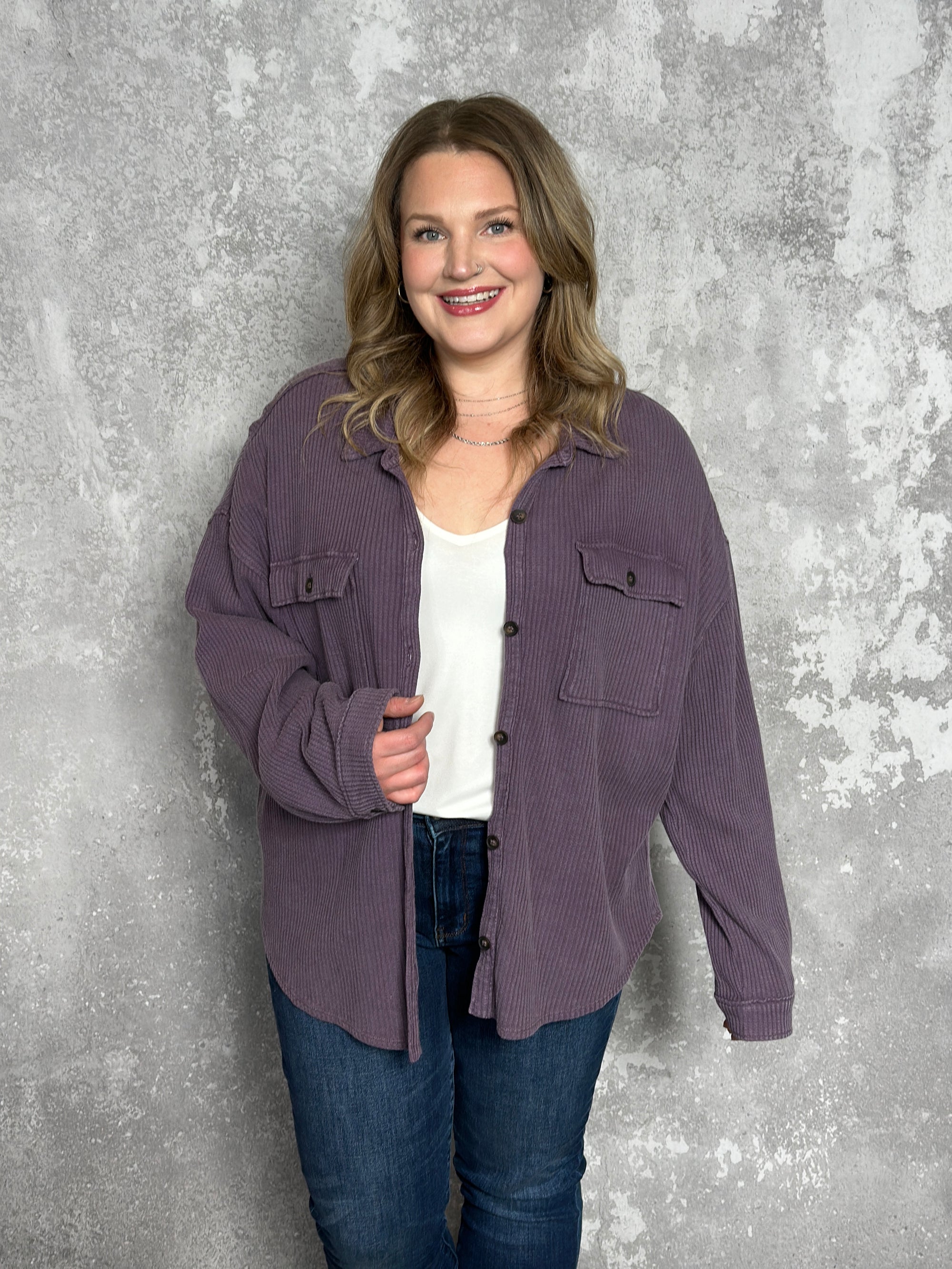 Purple Ribbed Shacket - FINAL SALE