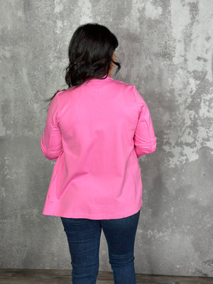 Ruched 3/4 Sleeve Sally Blazer - Bubblegum Pink (Small - 3X)
