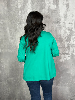 Ruched 3/4 Sleeve Sally Blazer - Green  (Small - 3X)