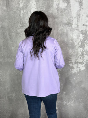 Ruched 3/4 Sleeve Sally Blazer - Lavender (Small - 3X)