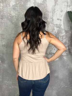 Piper Babydoll Tank - Taupe - (Small - 2X) - FINAL SALE