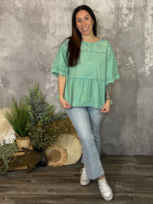 Apple Green Eyelet Top  (Small - 3X)