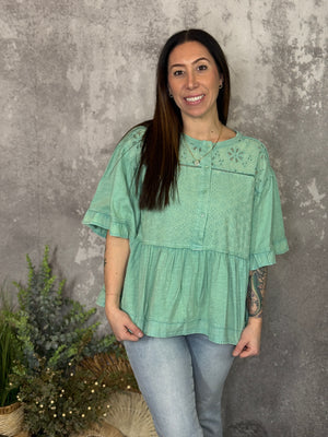 Apple Green Eyelet Top  (Small - 3X)