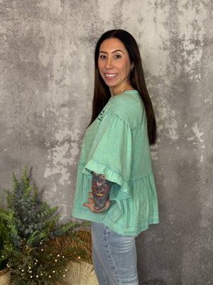 Apple Green Eyelet Top  (Small - 3X)