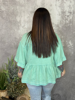 Apple Green Eyelet Top  (Small - 3X)