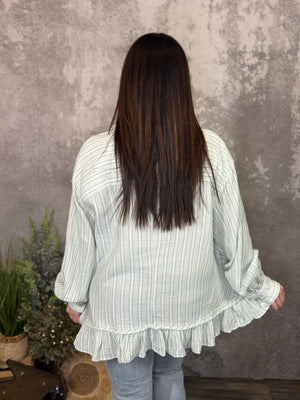 Stripe Peplum Style Green and Blue Top  (Small - 3X)