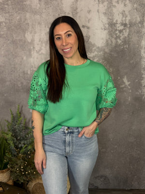 Apple Green Floral Detail Top