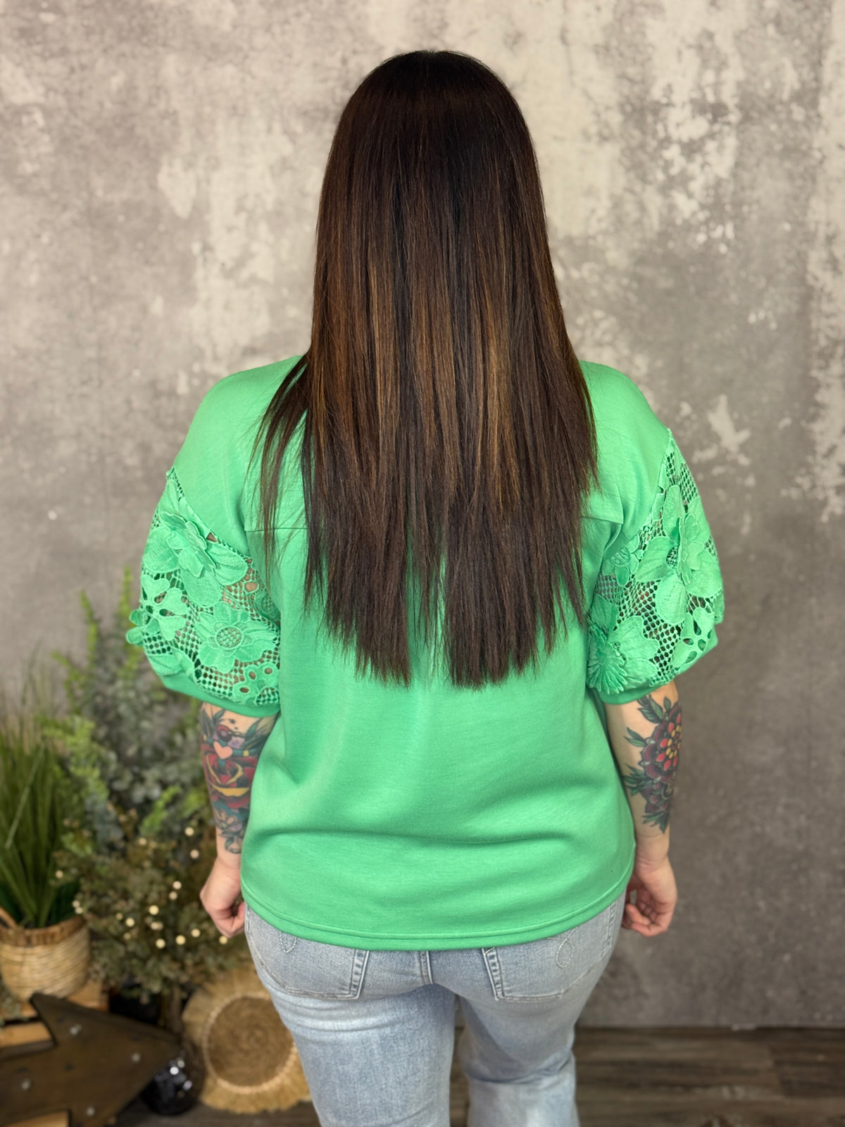 Apple Green Floral Detail Top