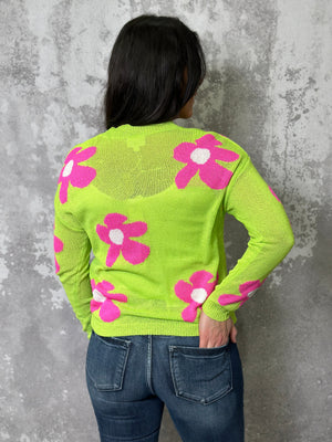 Lightweight Lime Green Flower Power Sweater