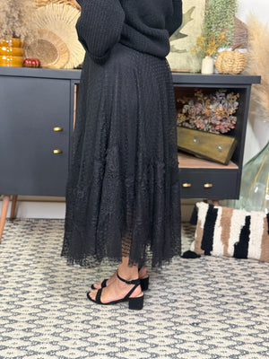Black Lace Polka Dot Skirt